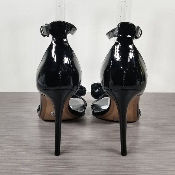 Michael Kors Sequin Bow Ankle Strap Heels, Black Leather, Womens Size 9 M / 40 - Picture 5 of 12